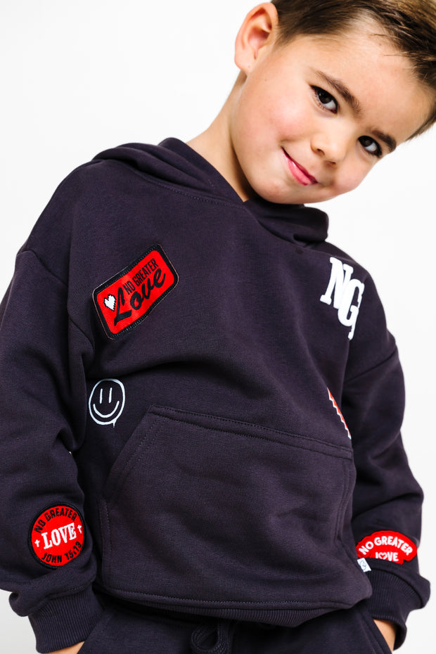 No Greater Love Vintage Washed Black Cotton Fleece Hoodie