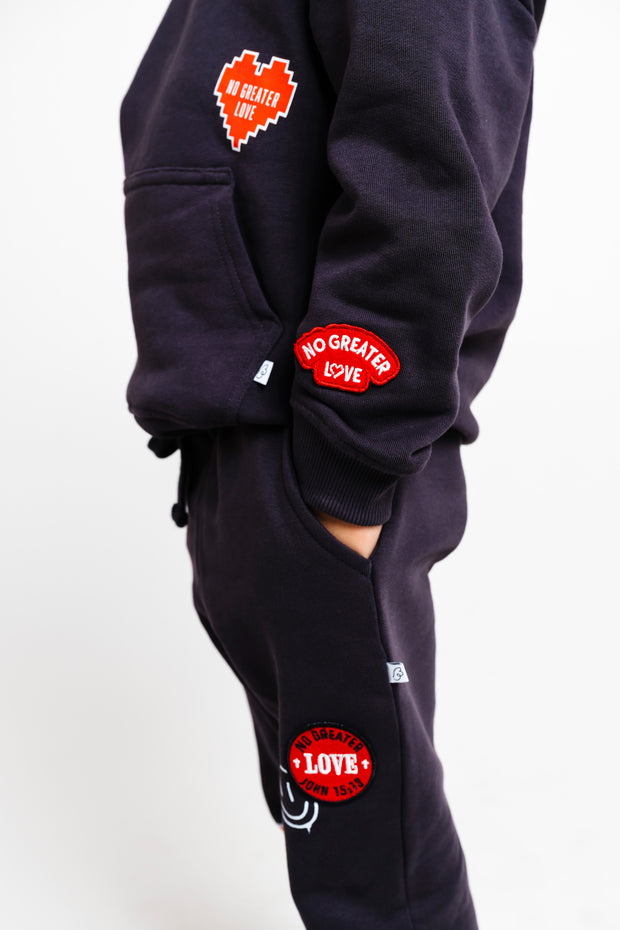 No Greater Love Vintage Washed Black Cotton Fleece Jogger