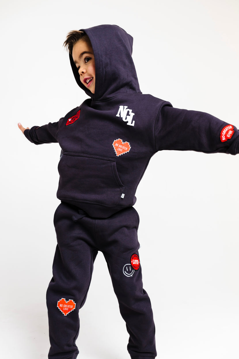 No Greater Love Vintage Washed Black Cotton Fleece Hoodie