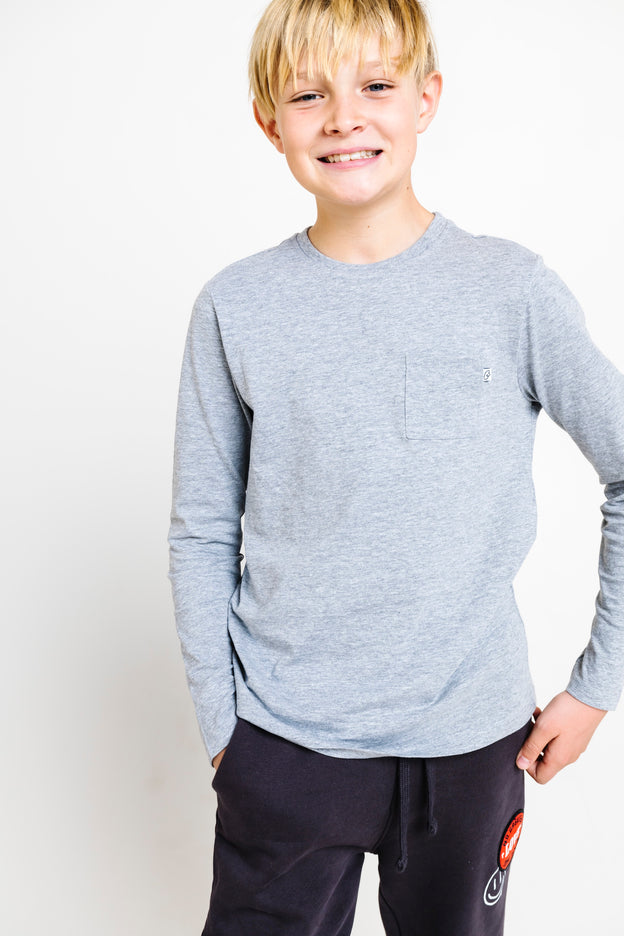 Kids Heather Gray Prayer Pocket T-Shirt | Long Sleeve