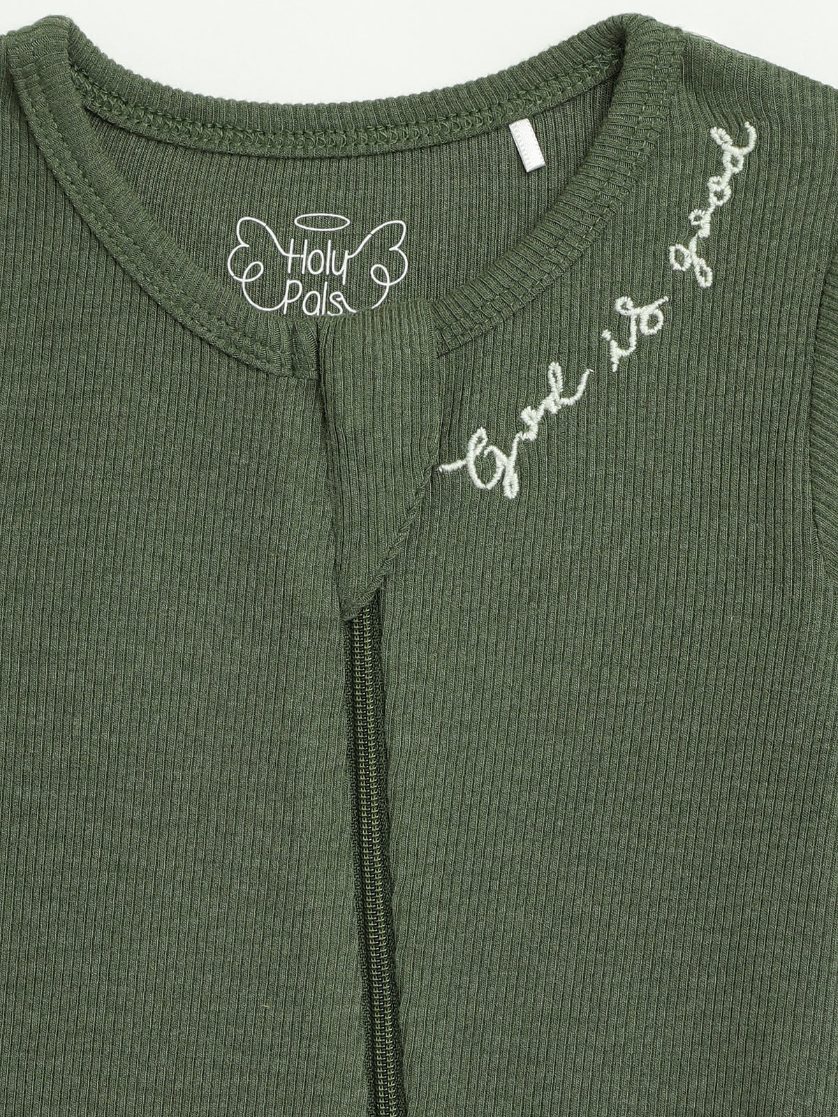 Solid Olive PJ Footless Onesie Ribbed Cotton/Bamboo Blend