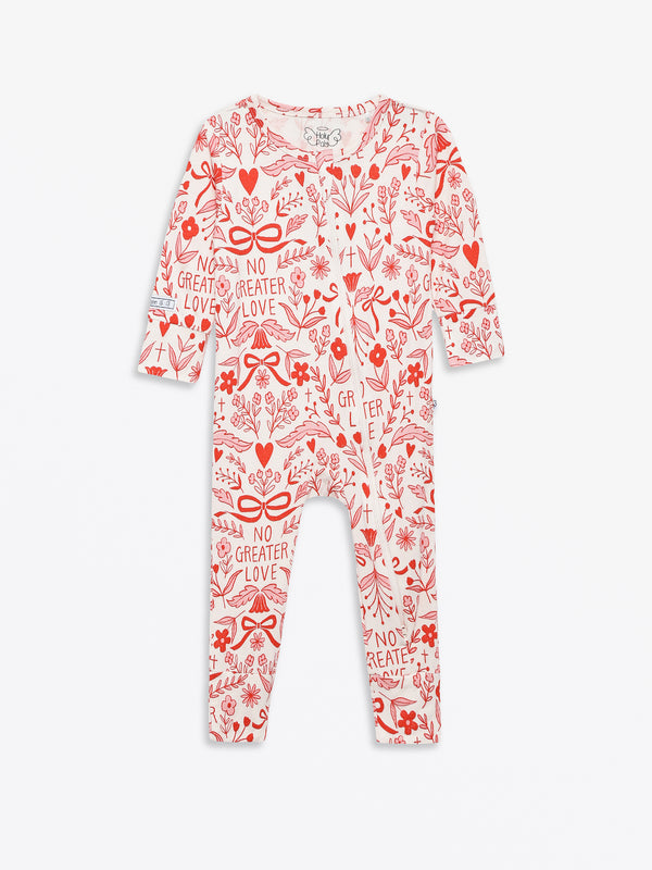 No Greater Love Pink Footless Onesie Bamboo