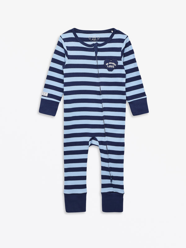 No Greater Love Blue Footless Onesie Cotton