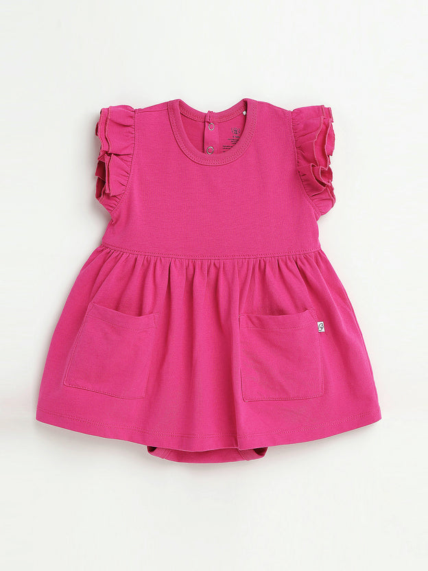 Baby Fuchsia Prayer Pocket Twirl Dress Bodysuit | Short Sleeve