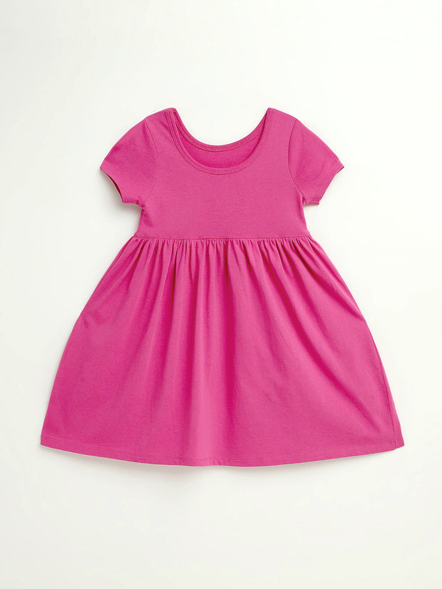 Kids Fuchsia Prayer Pocket Twirl Dress | Short Sleeve