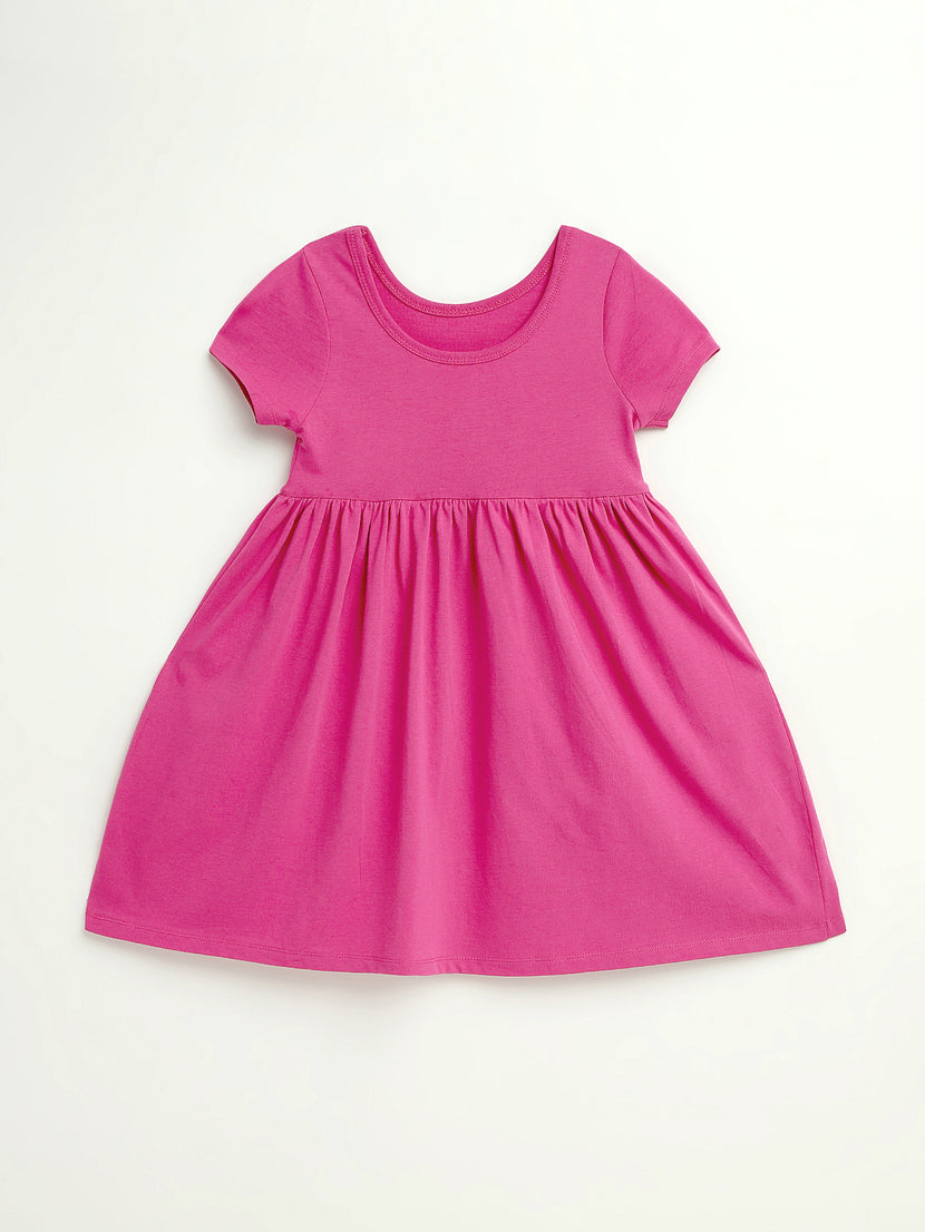 Kids Fuchsia Prayer Pocket Twirl Dress | Short Sleeve
