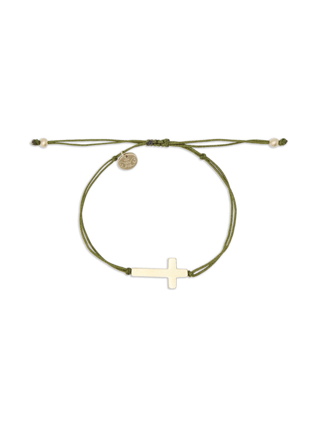 Cross Green String Bracelet