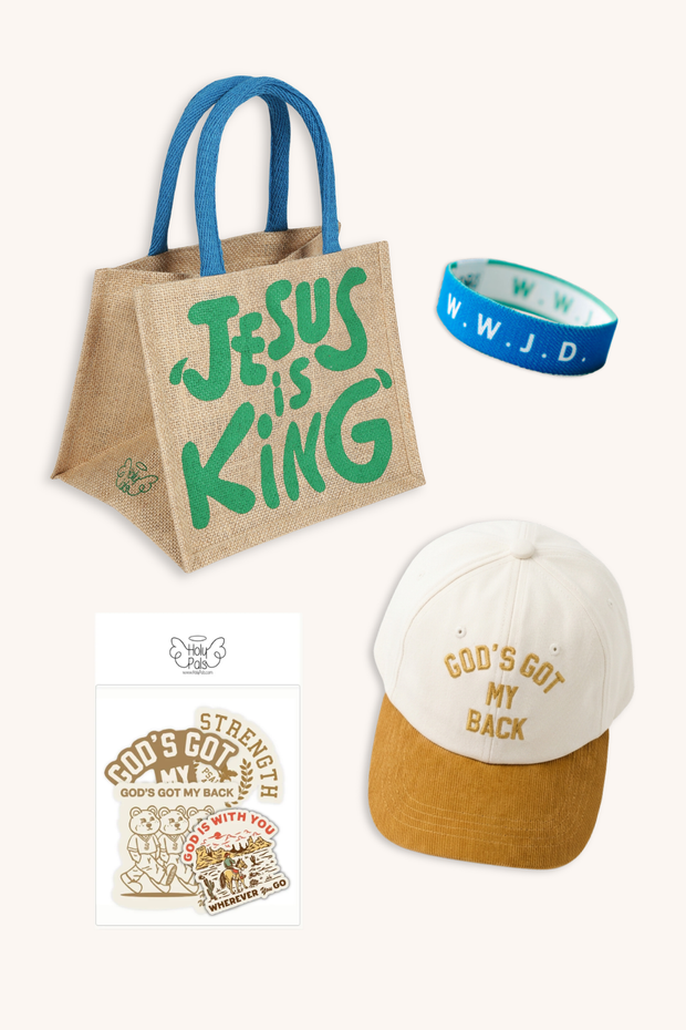 Boys Stocking Stuffer Bundle - Mini Tote, WWJD Bracelet, Cap & Stickers