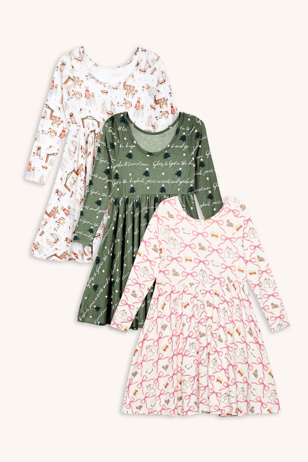 Girls Christmas Twirl Dresses in Bamboo Bundle