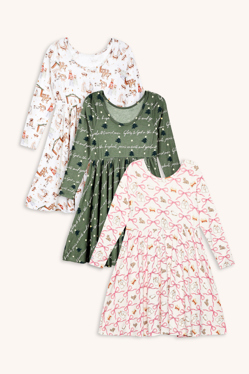 Girls Christmas Twirl Dresses in Bamboo Bundle