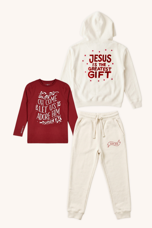The Greatest Gift Hoodie & Jogger + Let Us Adore Him T-Shirt Bundle