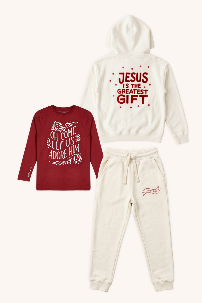 The Greatest Gift Hoodie & Jogger + Let Us Adore Him T-Shirt Bundle