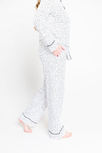 Love One Another Womens PJ Notch Collar Set Cotton