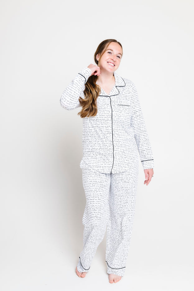 Love One Another Womens PJ Notch Collar Set Cotton