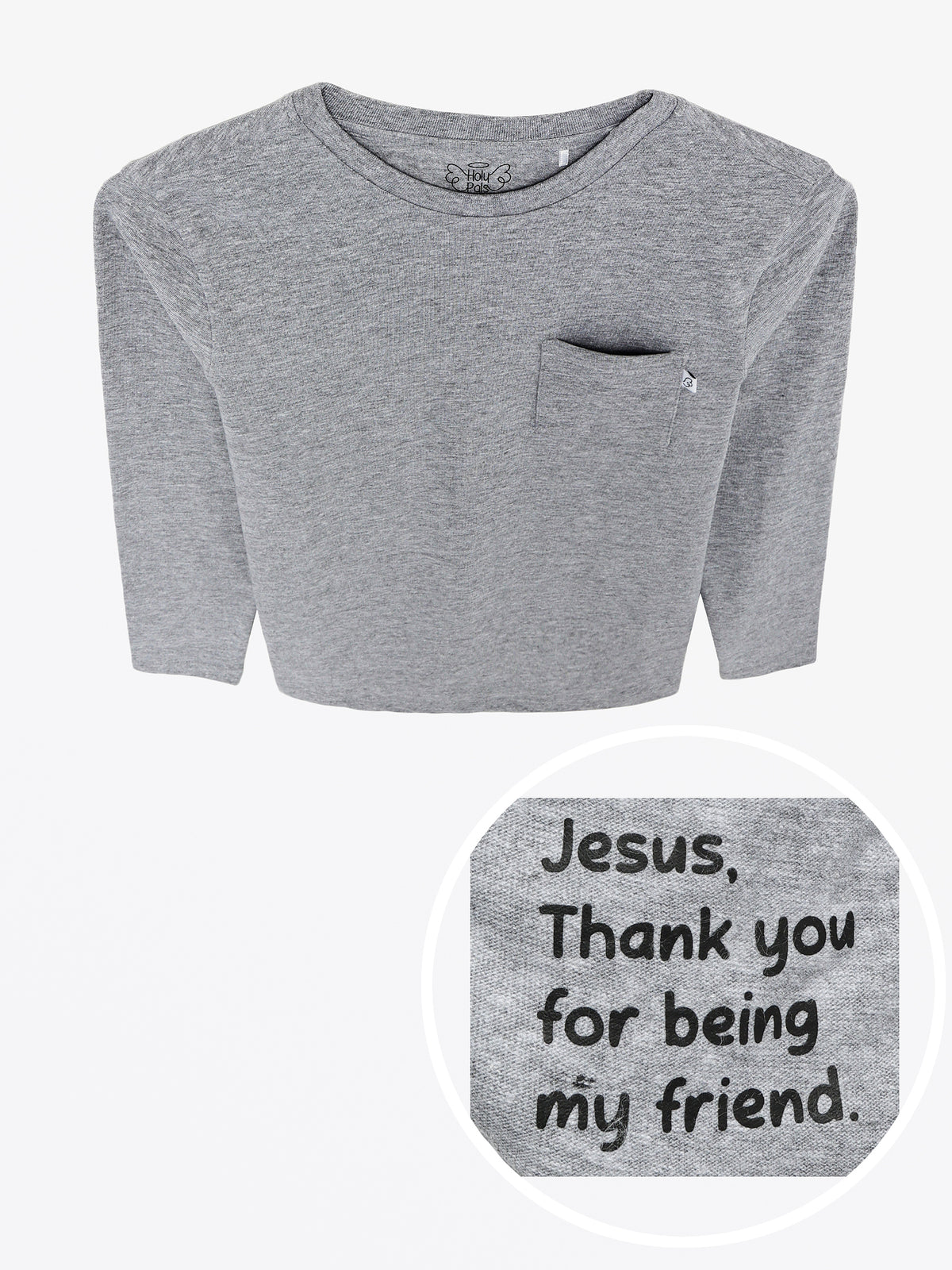 Heather Gray Prayer Pocket Long Sleeve T-Shirt Cotton