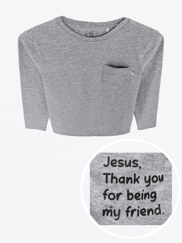 Heather Gray Prayer Pocket Long Sleeve T-Shirt Cotton