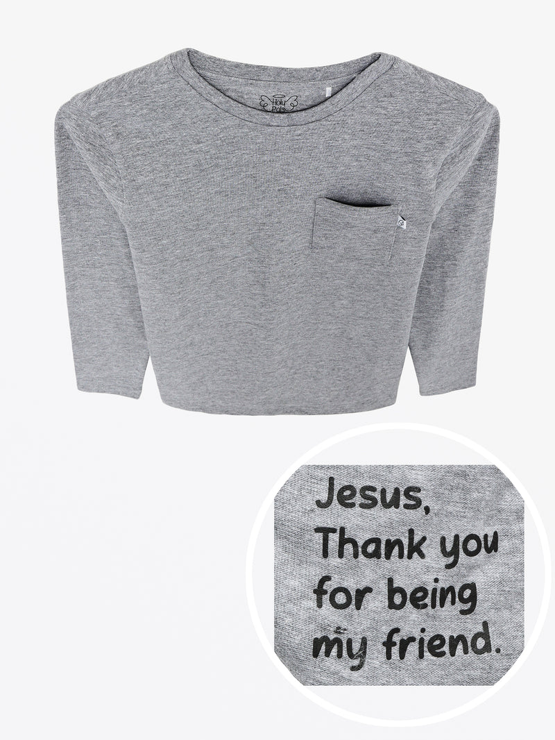 Heather Gray Prayer Pocket Long Sleeve T-Shirt Cotton