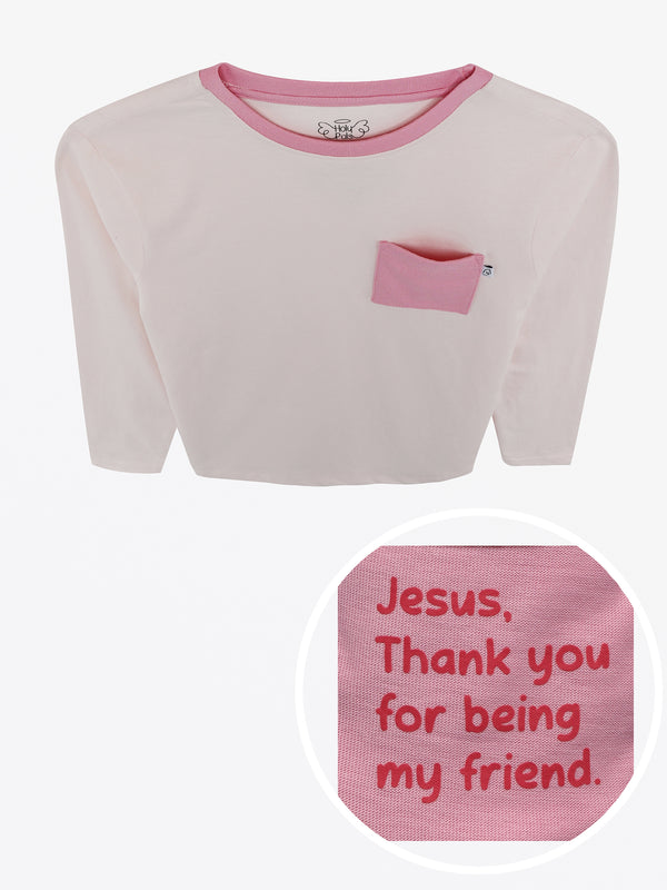 Pink Prayer Pocket Long Sleeve T-Shirt Cotton