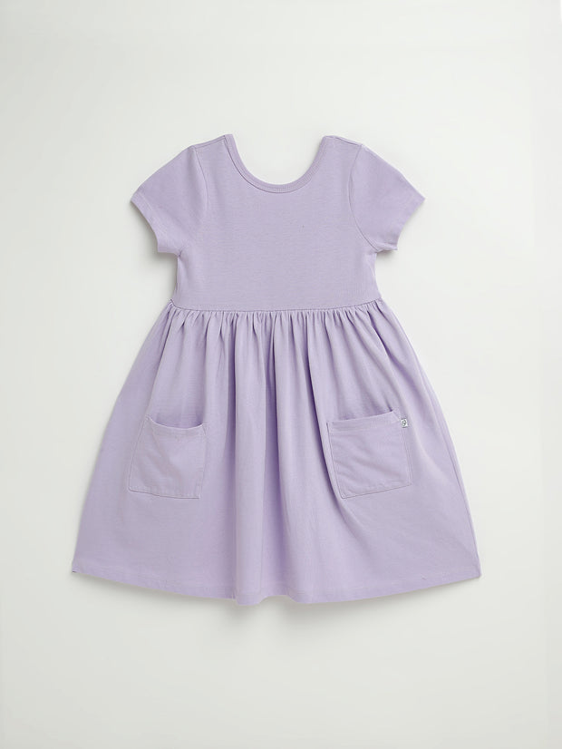 Kids Lilac Prayer Pocket Twirl Dress | Short Sleeve
