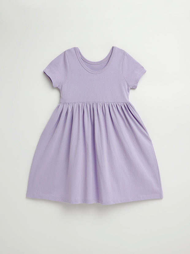 Kids Lilac Prayer Pocket Twirl Dress | Short Sleeve