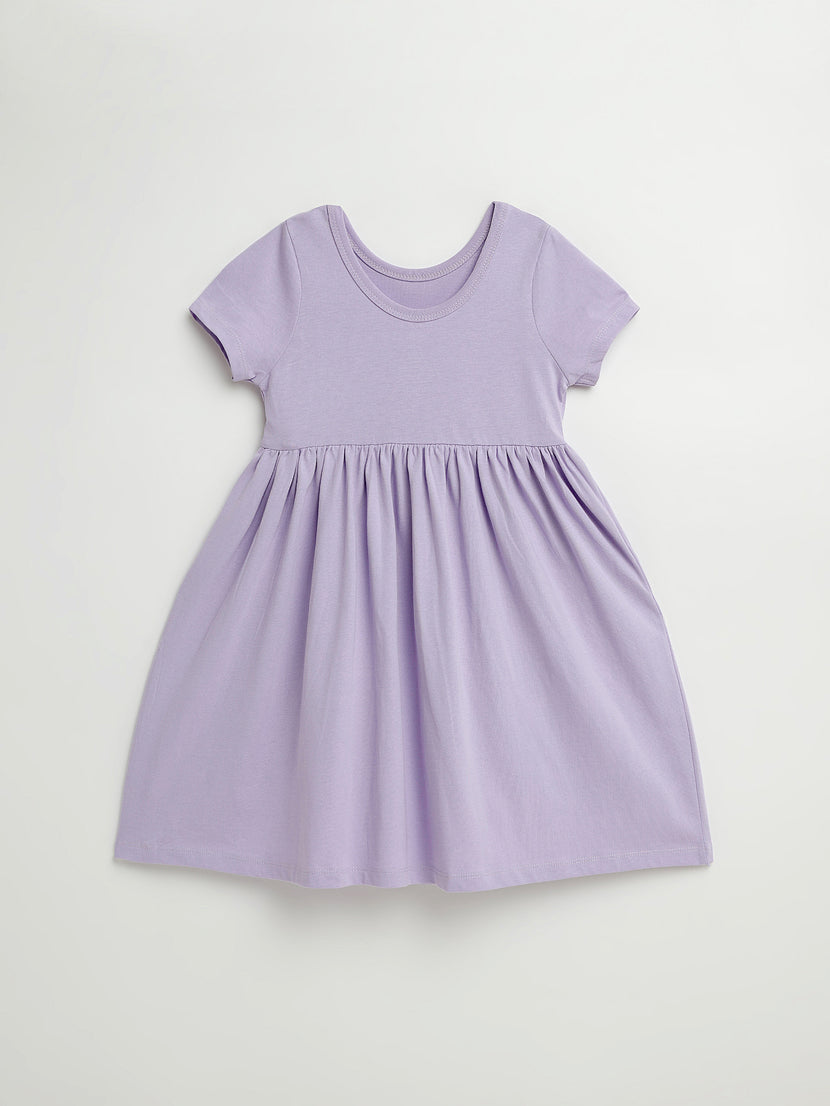 Kids Lilac Prayer Pocket Twirl Dress | Short Sleeve