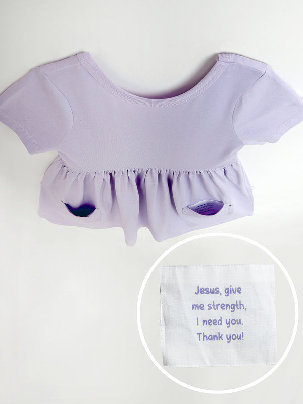 Kids Lilac Prayer Pocket Twirl Dress | Short Sleeve