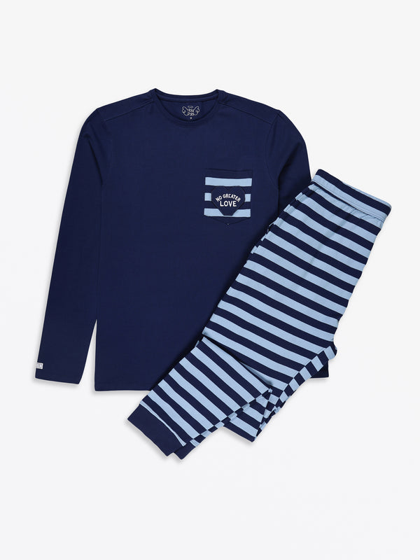 No Greater Love Blue Mens PJ Set Cotton