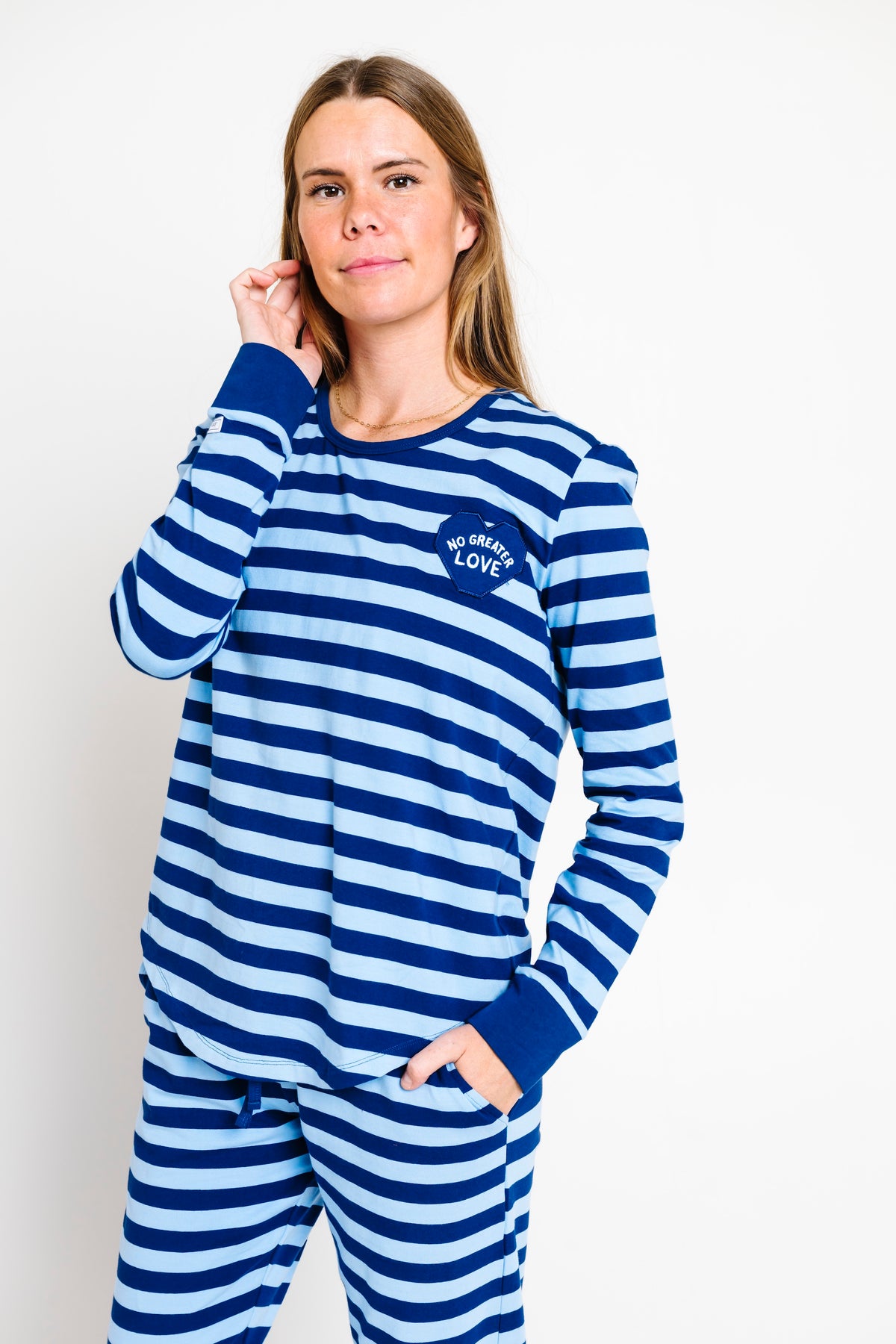 No Greater Love Blue Womens PJ Jogger Set Cotton