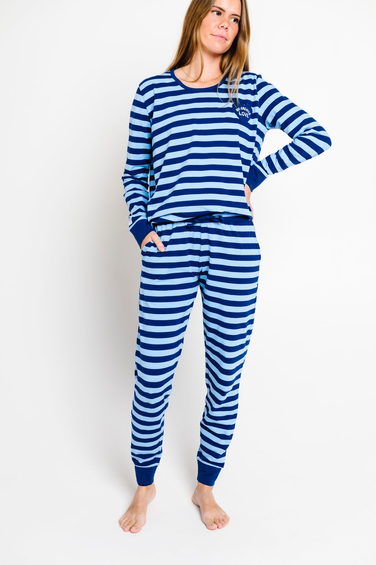 No Greater Love Blue Womens PJ Jogger Set Cotton