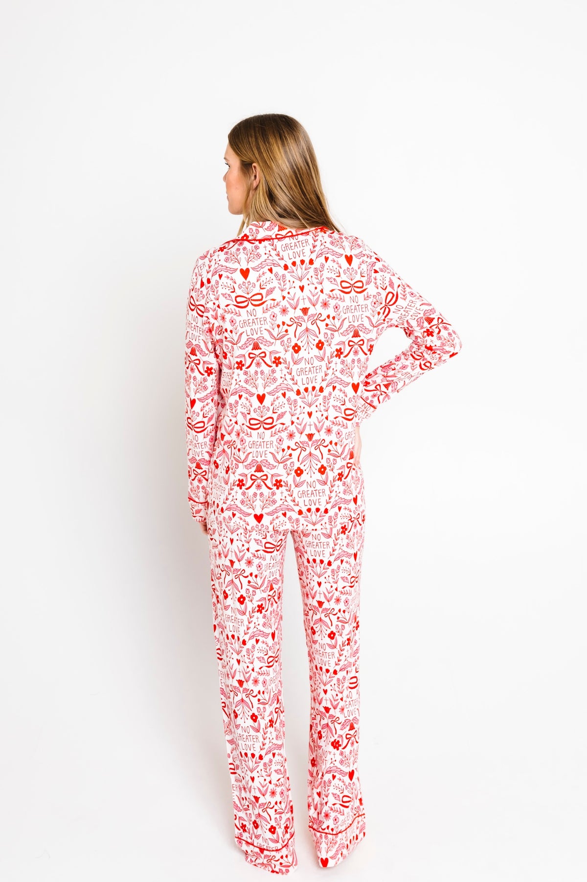 No Greater Love Pink Women's PJ Notch Collar Set Bamboo