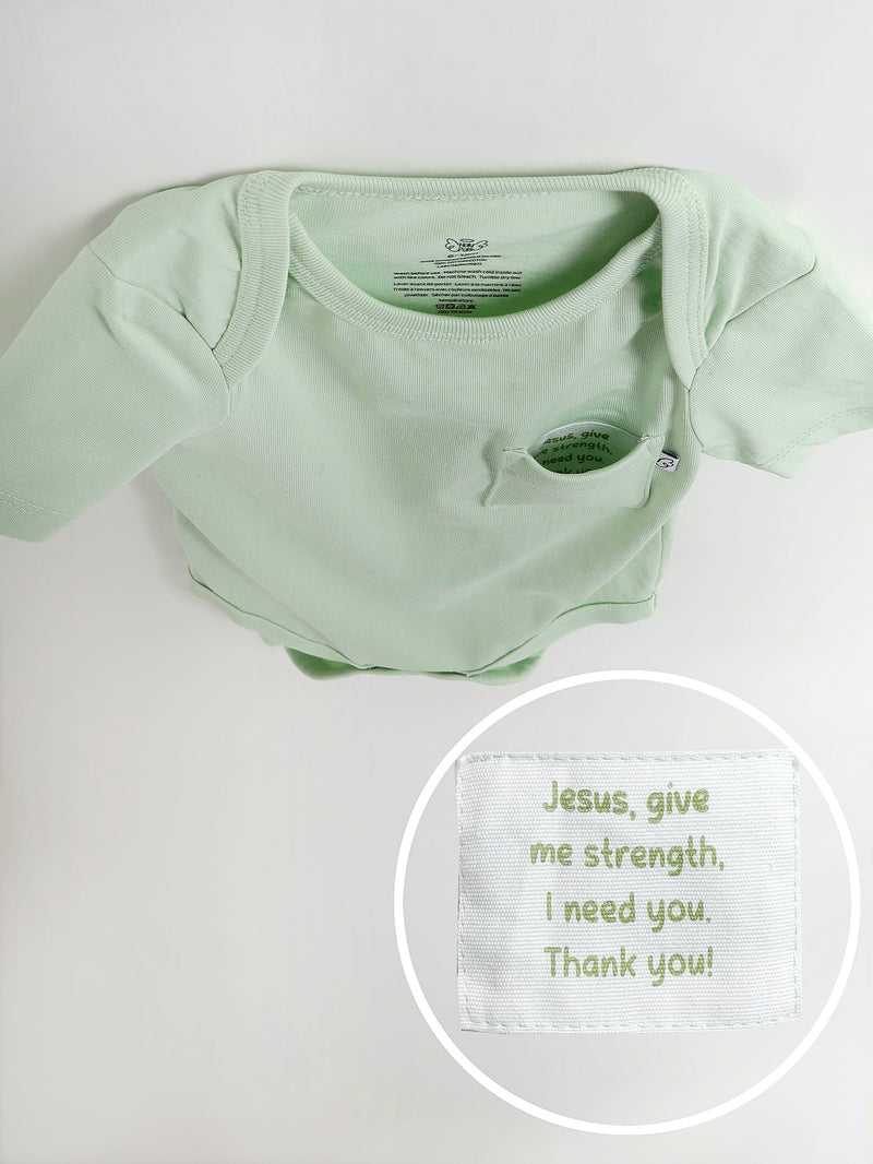 Baby Pistachio Prayer Pocket Bodysuit | Short Sleeve