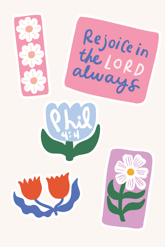 Rejoice in the Lord Floral Stickers - 5 Pack