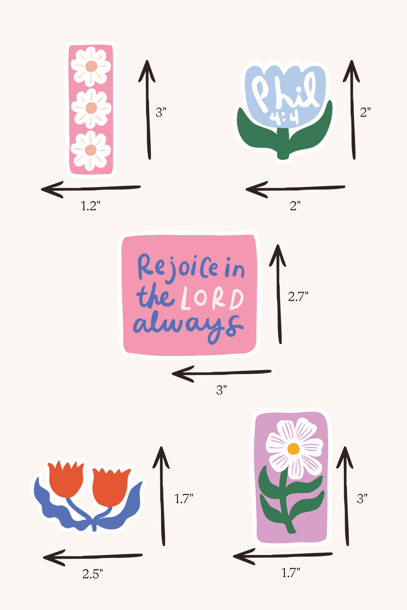 Rejoice in the Lord Floral Stickers - 5 Pack