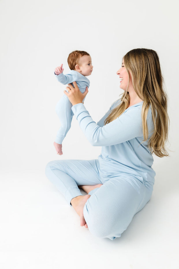 God's Got My Back Blue PJ Womens Long Sleeve Set Ribbed Cotton-Bamboo Blend