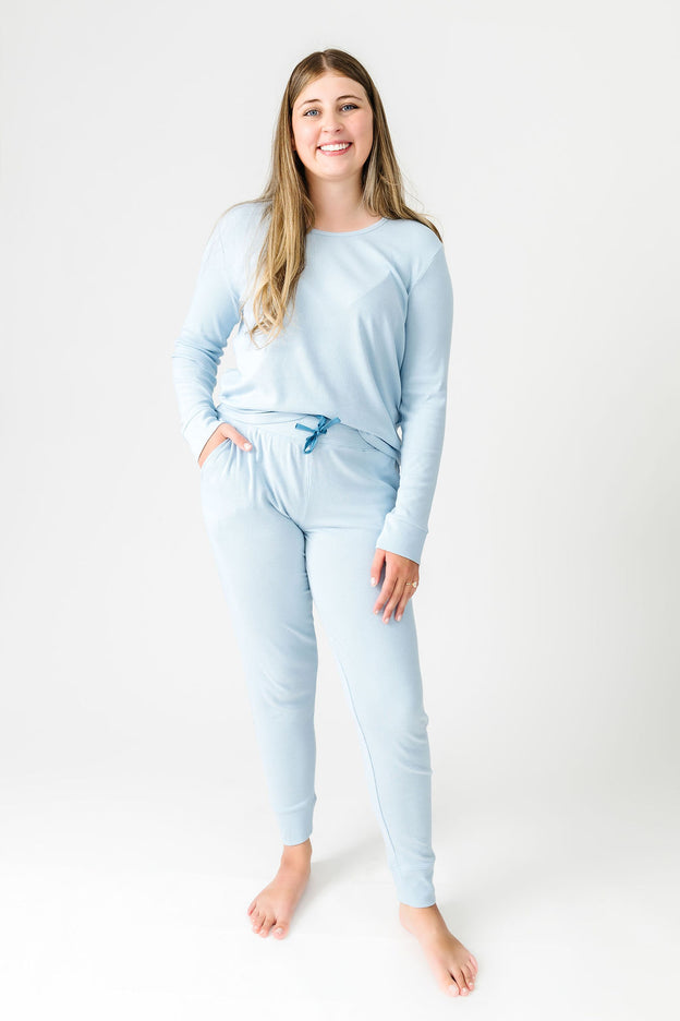 God's Got My Back Blue PJ Womens Long Sleeve Set Ribbed Cotton-Bamboo Blend
