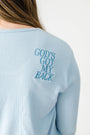 God's Got My Back Blue PJ Womens Long Sleeve Set Ribbed Cotton-Bamboo Blend