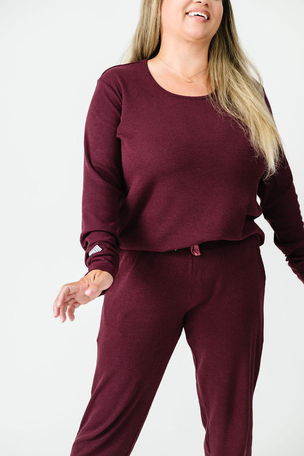 God's Got My Back Fig PJ Womens Long Sleeve Jogger Set Ribbed Cotton-Bamboo Blend