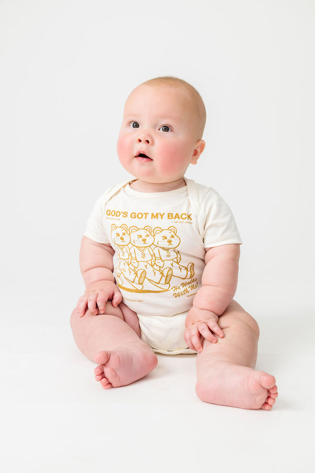 Baby God's Got My Back Tan Bodysuit Cotton | Short Sleeve
