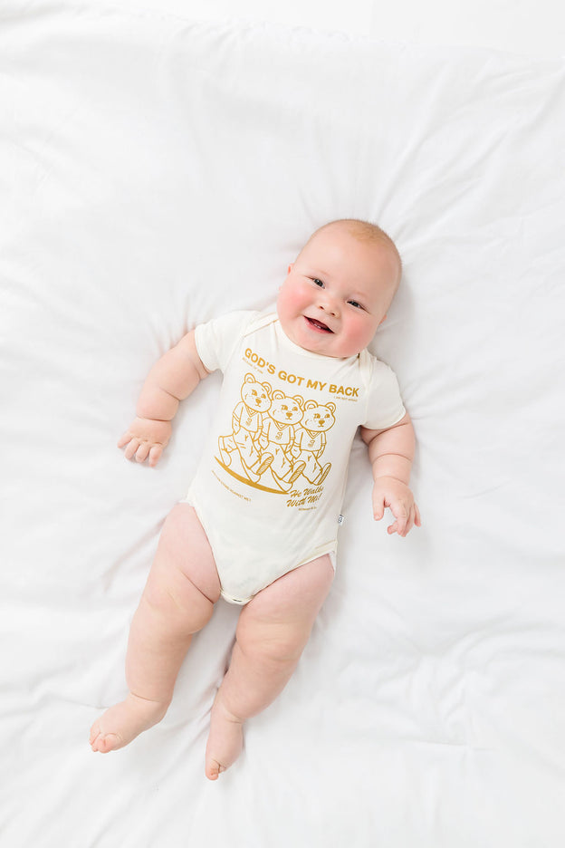 Baby God's Got My Back Tan Bodysuit Cotton | Short Sleeve