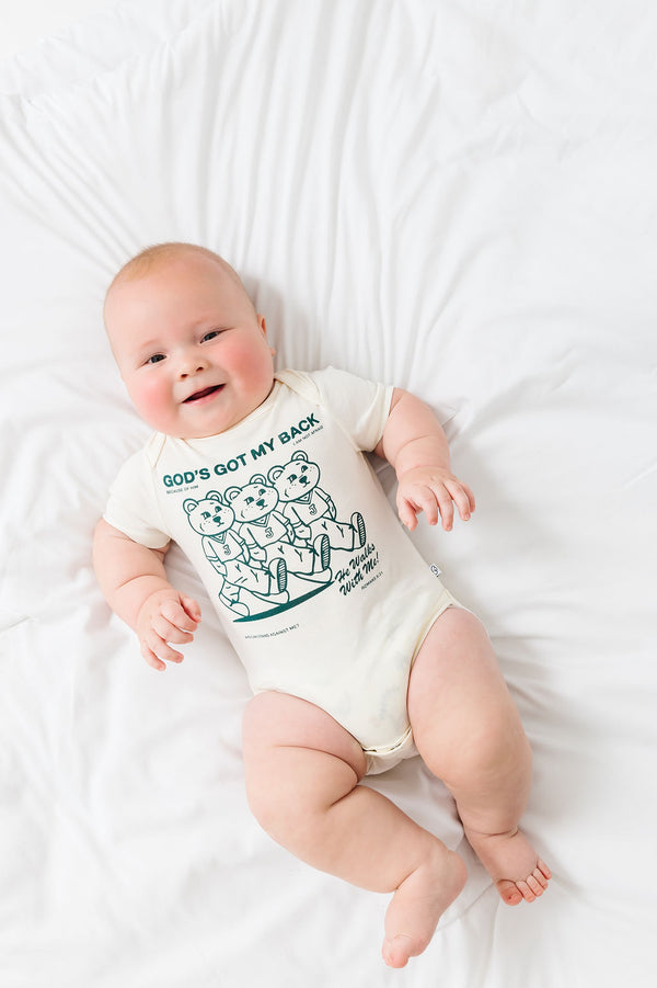 Baby Gods Got My Back Teal Bodysuit Cotton | Short Sleeve