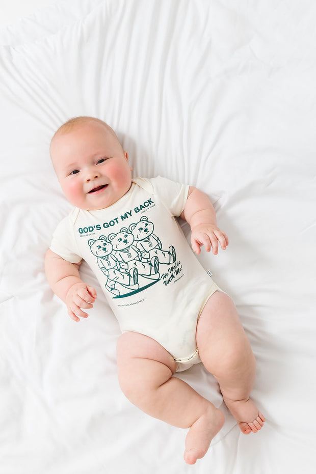 Baby God's Got My Back Teal Bodysuit Cotton | Short Sleeve