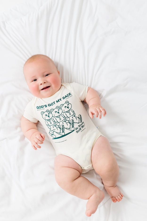 Baby God's Got My Back Teal Bodysuit Cotton | Short Sleeve