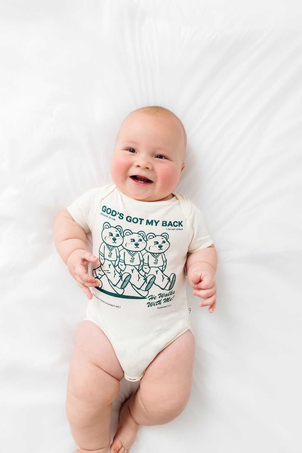 Baby Gods Got My Back Teal Bodysuit Cotton | Short Sleeve