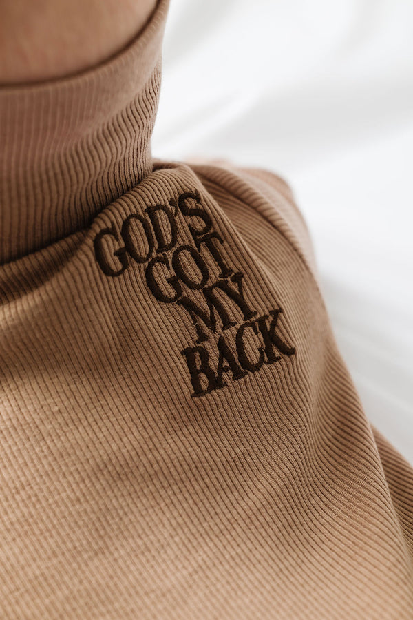 Gods Got My Back Beige PJ Footed Onesie Ribbed Cotton-Bamboo Blend