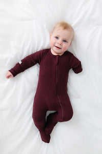 Gods Got My Back Fig PJ Footed Onesie Ribbed Cotton-Bamboo Blend