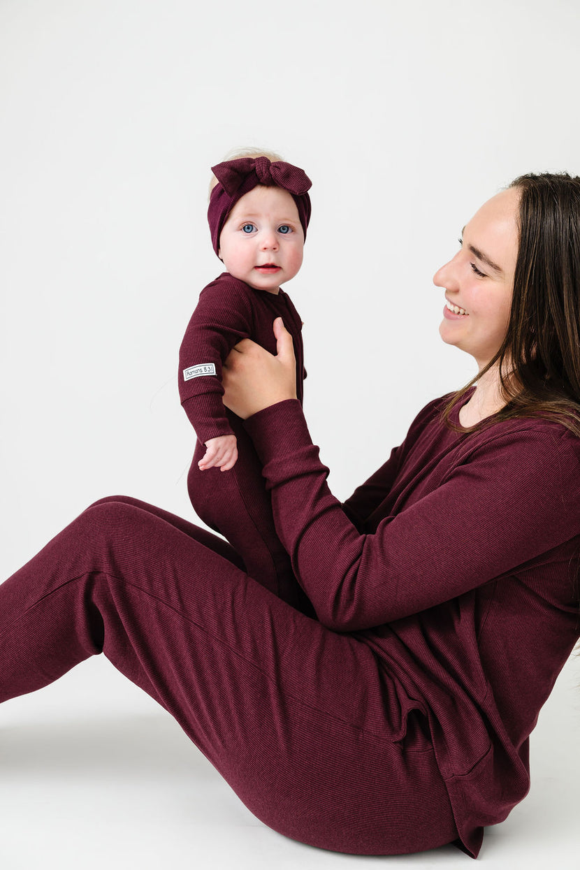 God's Got My Back Fig PJ Footed Onesie Ribbed Cotton-Bamboo Blend