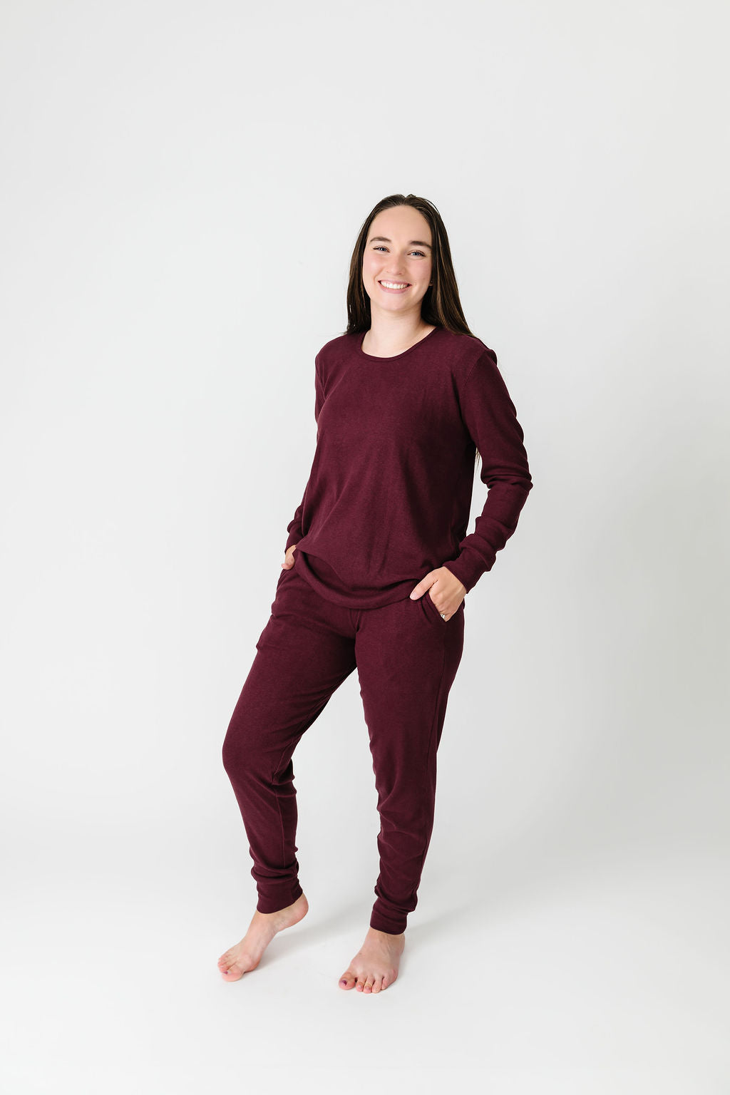 Gods Got My Back Fig PJ Womens Long Sleeve Jogger Set Ribbed Cotton-Bamboo Blend