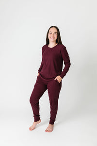 Gods Got My Back Fig PJ Womens Long Sleeve Jogger Set Ribbed Cotton-Bamboo Blend