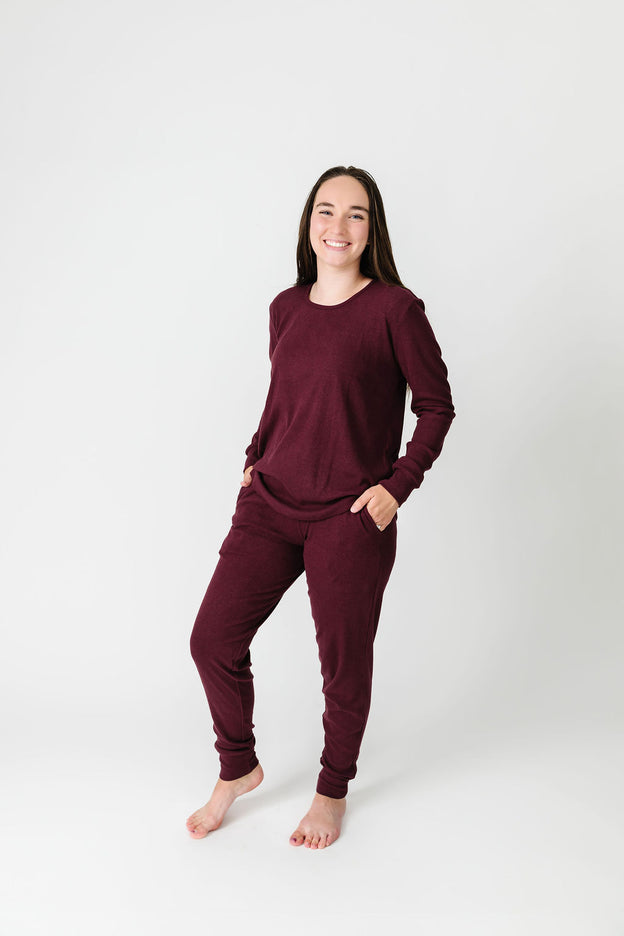 God's Got My Back Fig PJ Womens Long Sleeve Jogger Set Ribbed Cotton-Bamboo Blend