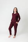 God's Got My Back Fig PJ Womens Long Sleeve Jogger Set Ribbed Cotton-Bamboo Blend